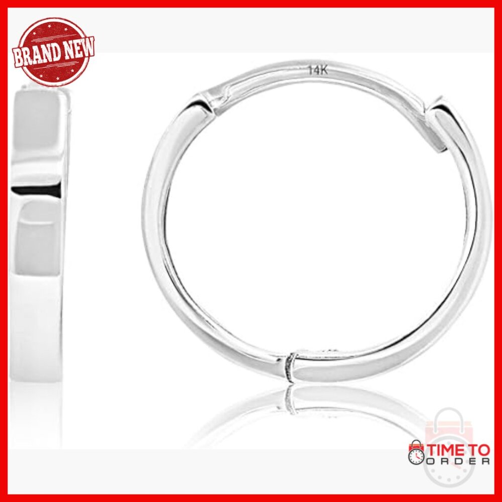 14k White Gold Huggie Hoop Earrings 10mm 12mm 14mm Hypoallergenic